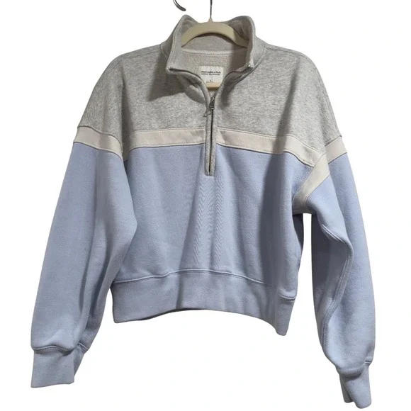 Abercrombie & Fitch Soft Max Essentials Colorblock Quarter Zip Sweatshirt Small - Picture 2 of 5